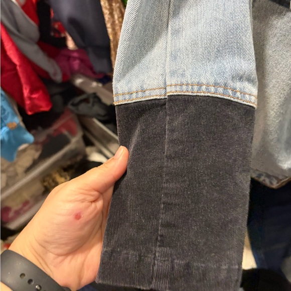 RARE Free People Distressed Denim Military Jacket with Black Accents size Medium - Picture 5 of 5